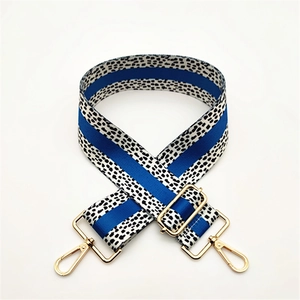 Adjustable wide replacement bag strap with leopard print and vibrant blue center stripe