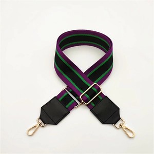 Adjustable wide woven shoulder strap for handbags with purple and green stripes