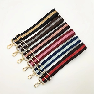 Adjustable woven replacement shoulder straps with gold metal hooks in six striped colors