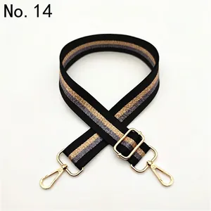 Detail of adjustable tricolor striped strap No. 14 with premium gold metal lobster clasps