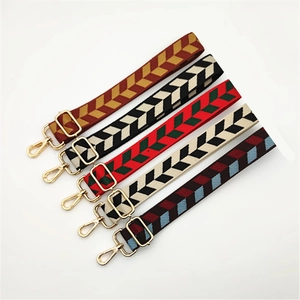 Adjustable Wide Shoulder Bag Strap Replacement Ethnic Woven Polyester Belt For Crossbody Bags Gold Metal Hook For Women