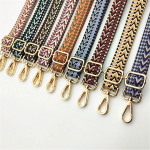 Various bohemian geometric woven shoulder straps for bags with adjustable gold buckles