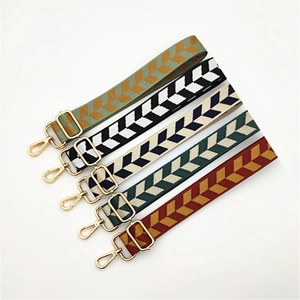 Adjustable chevron woven shoulder straps in five colors with golden metal swivel hooks