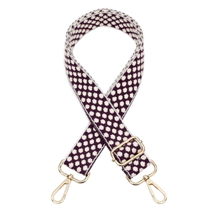 Adjustable jacquard bag strap with polka dot patterns and golden metal buckles