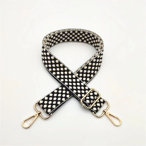 Adjustable thickened cotton shoulder strap with black and white patterns and gold hardware