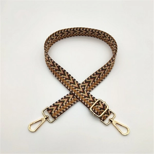 Adjustable geometric weaving bag strap with gold lobster clasps and vintage V-pattern