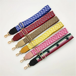 Adjustable wide PU leather shoulder strap with patterned weaving and gold metal buckle