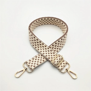 Adjustable thick crossbody bag strap with brown houndstooth pattern and gold hooks