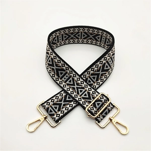 Thickened geometric jacquard bag strap with adjustable golden hardware in ethnic style