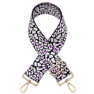Macro detail of leopard pattern strap with golden metal hardware and adjustable buckle