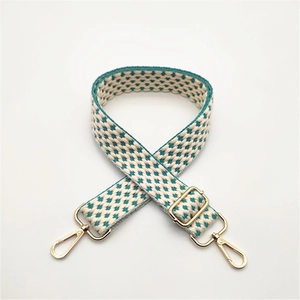 Adjustable checkerboard pattern bag strap with gold metal buckles for cross-body bags