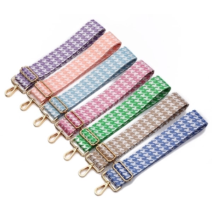 Adjustable wide houndstooth bag strap replacements with gold hardware in multiple colors