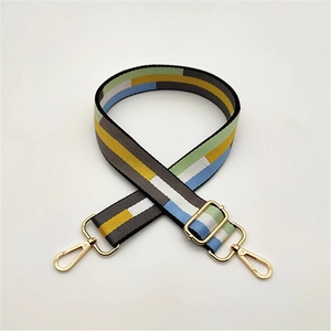 Adjustable colorful geometric patterned shoulder strap with gold metal swivel lobster clasps