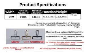 Detail view of 5cm wide adjustable polyester shoulder strap with metal buckles