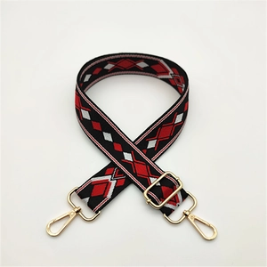 Adjustable ethnic geometric pattern shoulder strap with golden metal lobster clasps