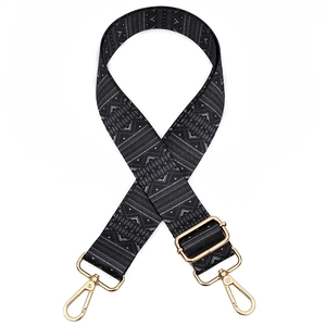 Adjustable woven replacement shoulder strap for bags with geometric pattern and gold clips