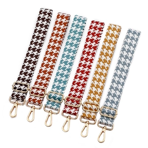 Adjustable houndstooth pattern bag straps with gold metal hooks in six vibrant colors