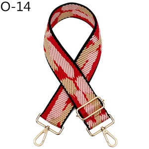 Adjustable wide replacement strap with red and pink geometric wave pattern and gold clasps