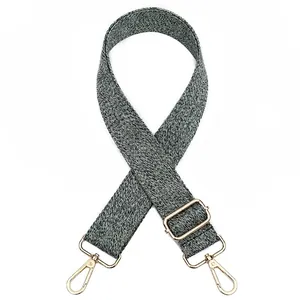 Bandoulière large tissée vert et blanc avec crochets et boucle en métal doré