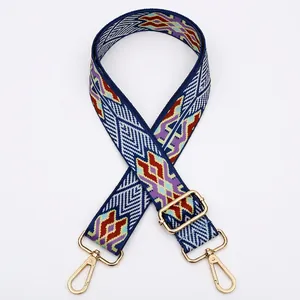 Adjustable colorful geometric wave woven bag strap with gold metal lobster clasps