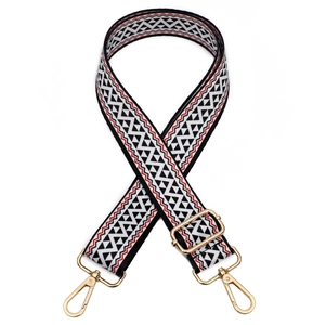 Adjustable geometric patterned woven shoulder strap with gold metal hooks for women bags