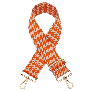 Adjustable wide houndstooth shoulder strap for handbags with golden metal lobster clasps