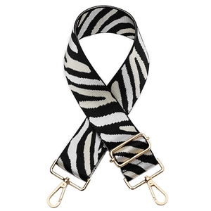 Adjustable zebra print bag strap with gold metal hooks for crossbody purses