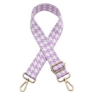 Adjustable houndstooth pattern canvas bag strap with gold metal hooks for handbags