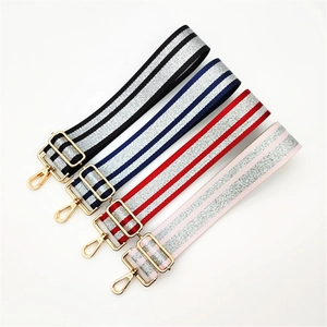 Adjustable Striped Polyester Replacement Shoulder Strap For Women Crossbody Bag Fashion Woven Purse Strap With Metallic Thread