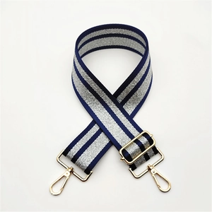 Adjustable 5cm wide shoulder strap for women bags with navy and silver stripes