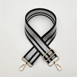 Adjustable 5cm wide shoulder strap for bags with silver thread and gold metal buckles