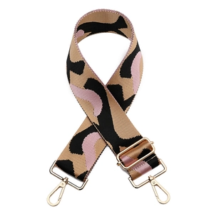 Adjustable wide woven replacement strap for crossbody bags with leopard pattern and gold hooks