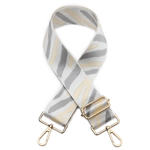 Adjustable wide replacement bag strap with grey and gold zebra stripe pattern