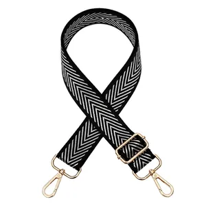 Close-up of silver thread weaving on adjustable bag strap with gold metal lobster clasps