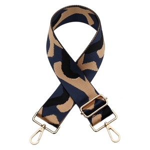Adjustable wide jacquard shoulder strap with camouflage pattern and gold metal hardware