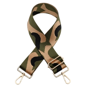 Adjustable camouflage pattern wide shoulder strap with golden metal swivel hooks