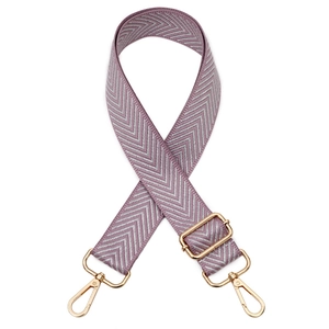 Adjustable lavender woven bag strap with silver chevron pattern and gold metal hardware