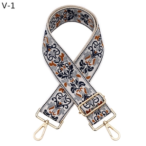 Dettaglio del ricamo jacquard etnico colorato e moschettoni dorati sulla tracolla larga