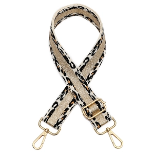 Adjustable leopard print wide shoulder strap for bags with gold metallic wire and hooks