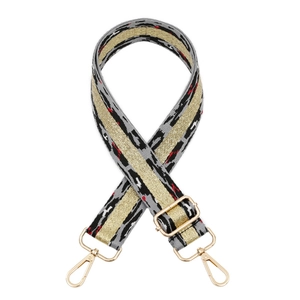 Adjustable leopard jacquard shoulder strap with gold metal buckles for crossbody bags