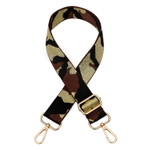 Bandoulière large camouflage réglable avec fil doré métallique et crochets dorés