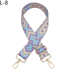 Close-up of ethnic geometric diamond pattern on colorful woven adjustable bag strap