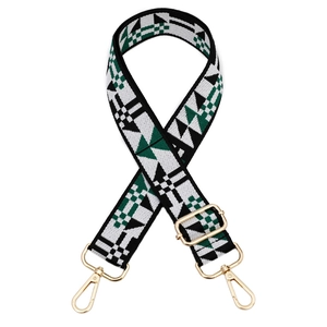 Adjustable colorful geometric woven shoulder strap with gold metal lobster clasps