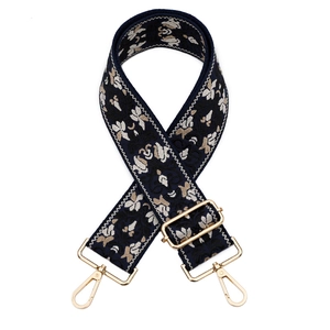 Tracolla larga in stile etnico jacquard con ricamo floreale e chiusure in metallo dorato