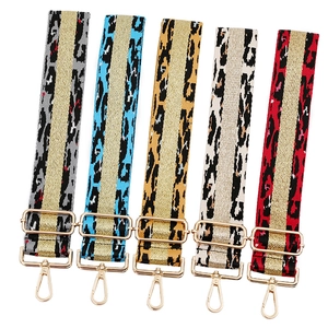 Adjustable wide leopard print bag straps with metallic gold stripe and lobster clasps