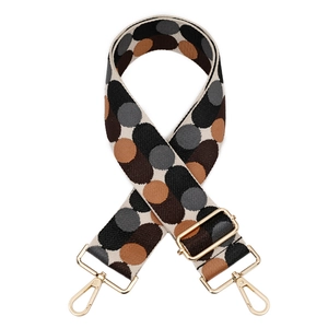 Adjustable colorful jacquard bag strap with geometric dots and golden metal hardware