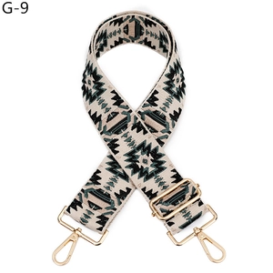 Detail of ethnic geometric pattern woven strap with premium gold metal lobster clasps