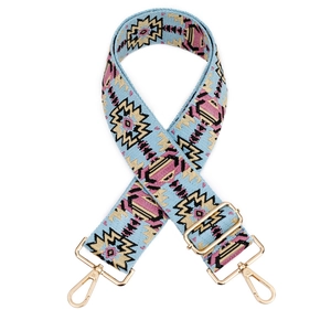 Ethnic style wide adjustable guitar strap for bags with blue jacquard floral pattern
