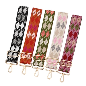 Adjustable jacquard bag straps with argyle patterns and golden metal swivel hooks