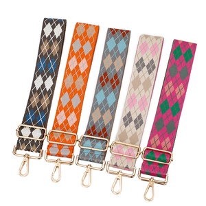 Adjustable colorful jacquard woven bag strap with argyle pattern and gold hardware hooks